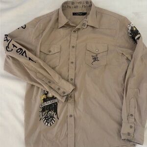 Ed Hardy by Christian Audigier Mens Large Pearl Snap Shirt Eagle Y2K